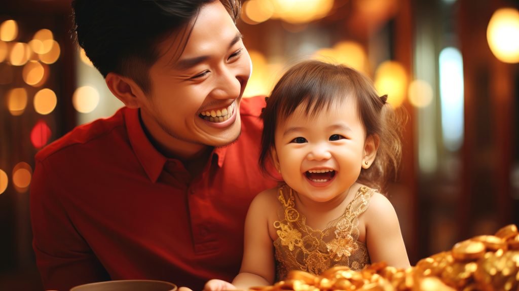 Healthy smiles of family celebrating the new year.